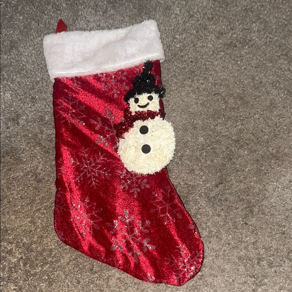 Red Velvet Stocking w/ silver snowflakes and white trim top